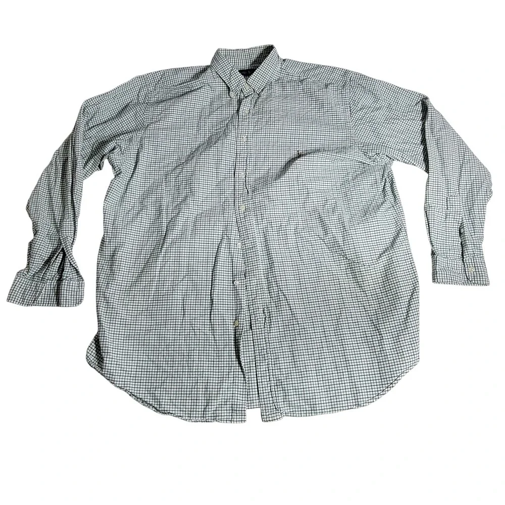 Polo Ralph Lauren Shirt Mens 2XLT Green Navy Tattersall Check Button Down Tall